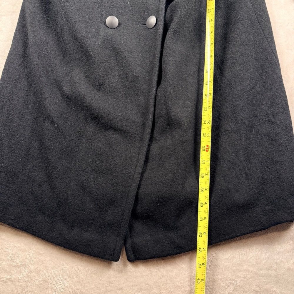 Vintage Jofeld Black Wool Blend Long Coat Leather Shoulder Detail USA Size S - Picture 11 of 12